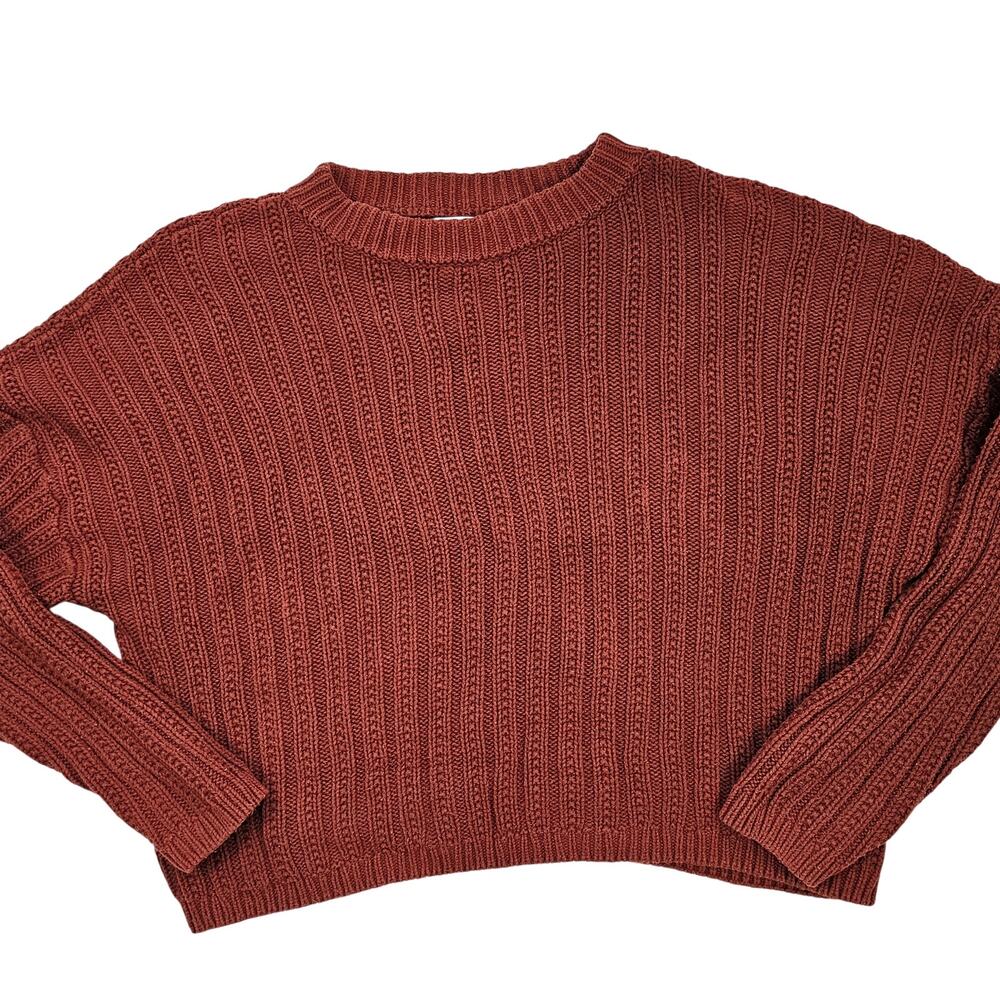 Rust cabled crew pullover bulky fisherman crop sweater oversized XXL